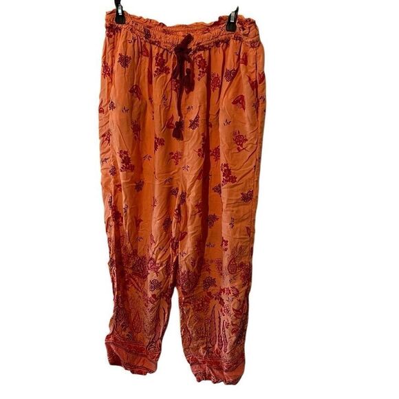 Anthropologie Orange lounge pants pajama pants Size L flowy - Picture 2 of 6